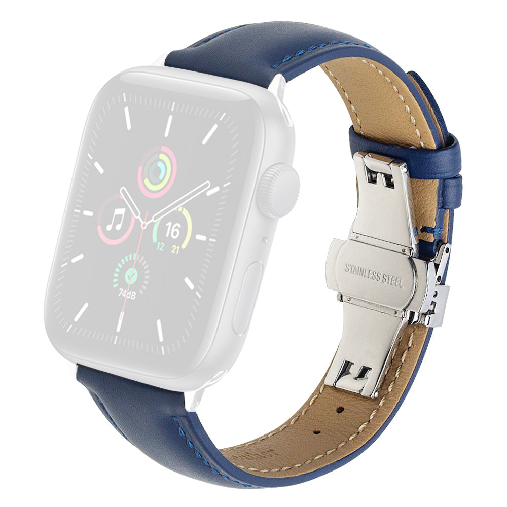 QIALINO for Apple Watch Ultra 2 49mm Series 9 45mm SE (2023) 44mm Ultra 49mm Series 8 45mm 7 45mm Series 6 5 4 SE 44mm SE (2022) 44mm Series 3 2 1 42mm Solid Color Genuine Leather Wristband Smart Watch Replacement Strap QIALINO for Apple Watch Ultra 2 49mm Series 9 45mm SE (2023) 44mm Ultra 49mm Series 8 45mm 7 45mm Series 6 5 4 SE 44mm SE (2022) 44mm Series 3 2 1 42mm Solid Color Genuine Leather Wristband Smart Watch Replacement Strap